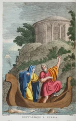 Pyrrha und Deukalion oder Deucalione e Pirra, Illustration aus Ovids Metamorphosen, Florenz, 1832